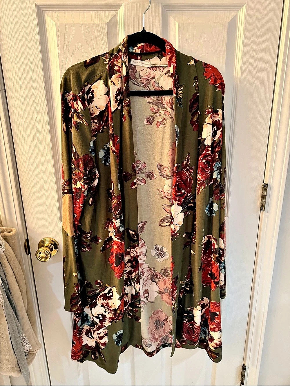 Floral Open Front Jacket in Green & Red